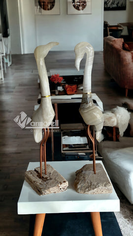 Pareja De Flamingos, Garzas Decorativas Onix Y Marmol 40 Cm