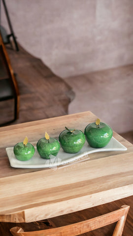 Juego De Manzanas Verdes De Onix Con Charola De Mármol