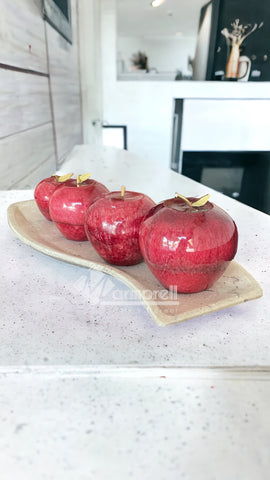 Juego De Manzanas rojas De Onix Con Charola De Mármol