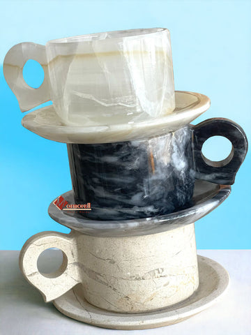 Juego De Taza Con Plato En Piedra Natural De Mármol Y Ónix