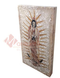LUMINARIA DE PIEDRAS NATURALES DE ONIX CON DISEÑO DE LA VIRGEN DE GUADALUPE
