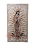 LUMINARIA DE PIEDRAS NATURALES DE ONIX CON DISEÑO DE LA VIRGEN DE GUADALUPE