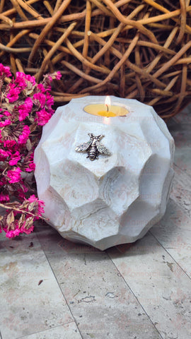 PORTAVELA DE ONIX SARRO NATIRAL, RUSTICO. DISEÑO PANAL