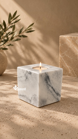 Portavela Cubo de Mármol Natural · 8 × 8 cm