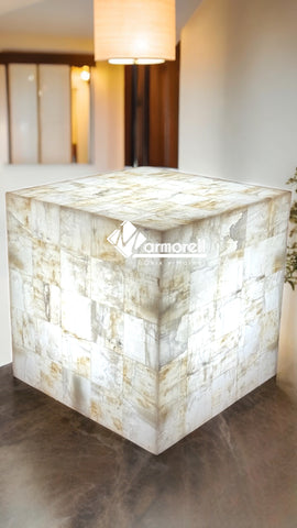 CUBO DE MARQUETERIA DE ONIX 50X50X50 CM, ONIX BLANCO. ENVIO GRATIS