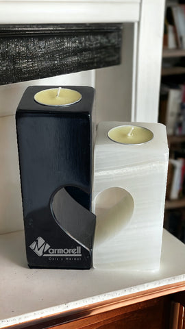 Porta velas Corazón Ónix Blanco Y Mármol Negro