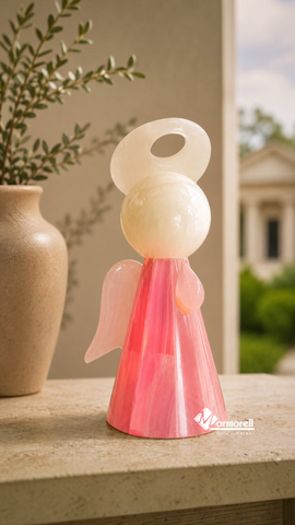 Lámpara Ángel de Ónix Natural Color Rosa | Modelo Candy 17 cm | Luz Cálida Artesanal