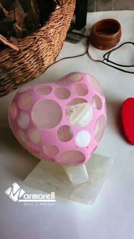 Lampara Mod. Corazón En Piedra Ónix, Rosa.