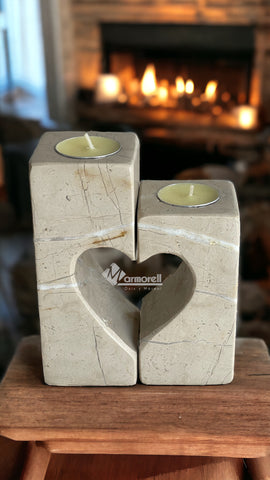 PORTAVELAS DE MARMOL CON DISEÑO DE CORAZON. SAN VALENTIN