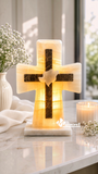 Lámpara Cruz de Ónix Blanco con Espíritu Santo | Artesanía en Piedra Natural 17 cm