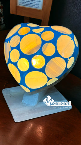 Lampara Mod. Corazón En Piedra Onix, Azul. Recuerdo, Regalo
