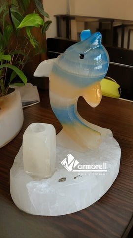 DELFÍN DE ÓNIX DECORATIVO CON PORTALAPICERO MOD SALTARÍN