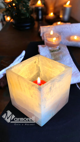 CUBO DE ONIX NATURAL 10X10X10 CM, PORTA VELA