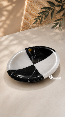 Charola Échecs | Mármol Negro & Blanco Vego | 12 cm