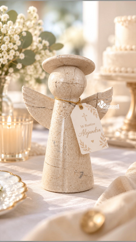 Ángel Artesanal “Luna” · Mármol Bellagio Natural · 11 cm
