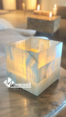 Cubo porta vela de Ónix Marquetería 15x15 cm