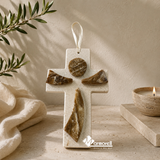 Cruz Decorativa en Mármol y Ónix Natural para Colgar | Diseño Contemporáneo 19.5 cm