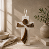 Cruz Decorativa en Mármol y Ónix Natural para Colgar | Diseño Contemporáneo 19.5 cm