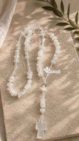 Rosario de Ónix Blanco Natural | Artesanía Mexicana en Piedra Natural