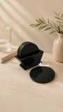 SET DE PORTAVASOS DE MÁRMOL NEGRO NATURAL CON BASE