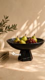 Frutero de Mármol Negro Natural con Base | Centro de Mesa Decorativo 30 cm