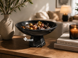 Frutero de Mármol Negro Natural con Base | Centro de Mesa Decorativo 30 cm