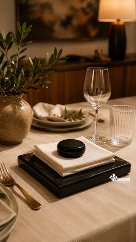Servilletero de Mármol Negro Natural | Organizador de Servilletas para Mesa | Diseño Contemporáneo