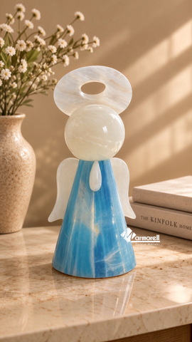 Lámpara Ángel de Ónix Natural Modelo Candy Azul | Luz Cálida Decorativa | 17 cm
