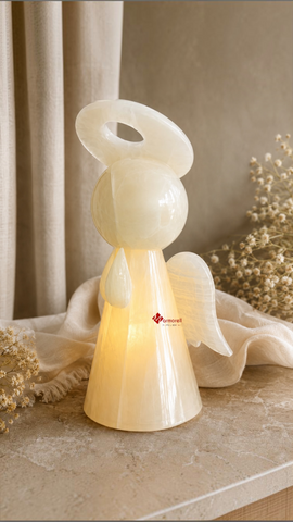 Lámpara Ángel de Piedra Ónix Natural Modelo Candy | Luz Decorativa Artesanal 17 cm