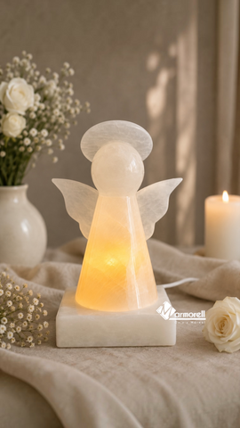 Lámpara Angelito de Piedra Ónix Natural Modelo Ala Mariposa | Luz Decorativa Artesanal 13 cm