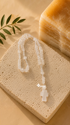 Rosario de Ónix Blanco Natural | Artesanía Mexicana en Piedra Natural
