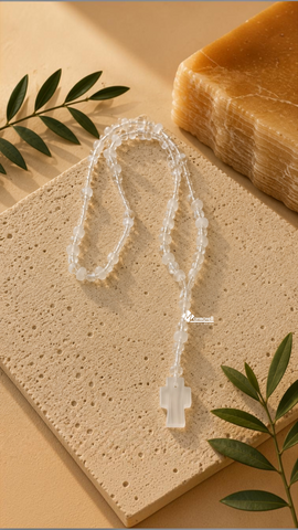Rosario de Ónix Blanco Natural con Cristal | Hecho a Mano | 48 cm
