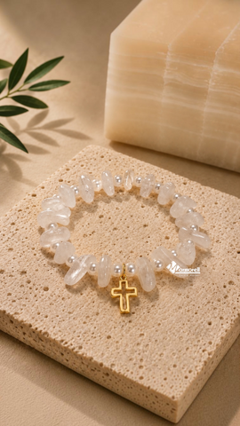 PULSERA DE ÓNIX NATURAL · PERLA Y CRUZ