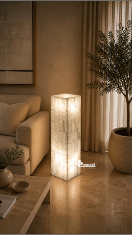 Lámpara de Piso Torre en Ónix Blanco Natural | 70 cm