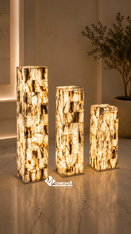Trío de Lámparas de Piso Torre en Ónix Natural | 100, 80 y 60 cm