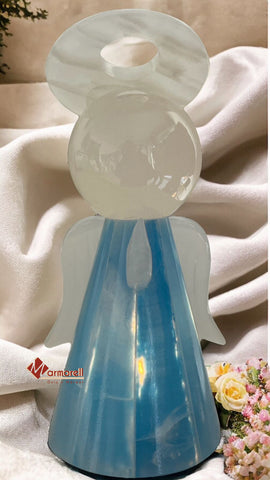 LÁMPARA ÁNGEL DE PIEDRA ÓNIX MOD CANDY 17 CM, TONO AZUL