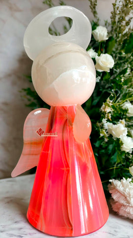 LÁMPARA ÁNGEL DE PIEDRA ÓNIX MOD CANDY 17 CM, TONO ROSA