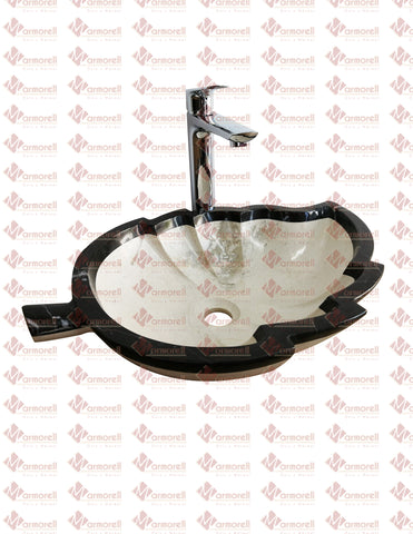 Ovalin, Lavabo De Mármol Diseño Hoja: MARMOL BELLAGIO/MARMOL NEGRO. ENVIO GRATIS