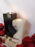 Porta velas Corazón Ónix Blanco Y Mármol Negro