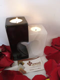 Porta velas Corazón Ónix Blanco Y Mármol Negro