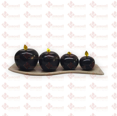 Juego De Manzanas De Mármol Negro Con Charola, Decoración